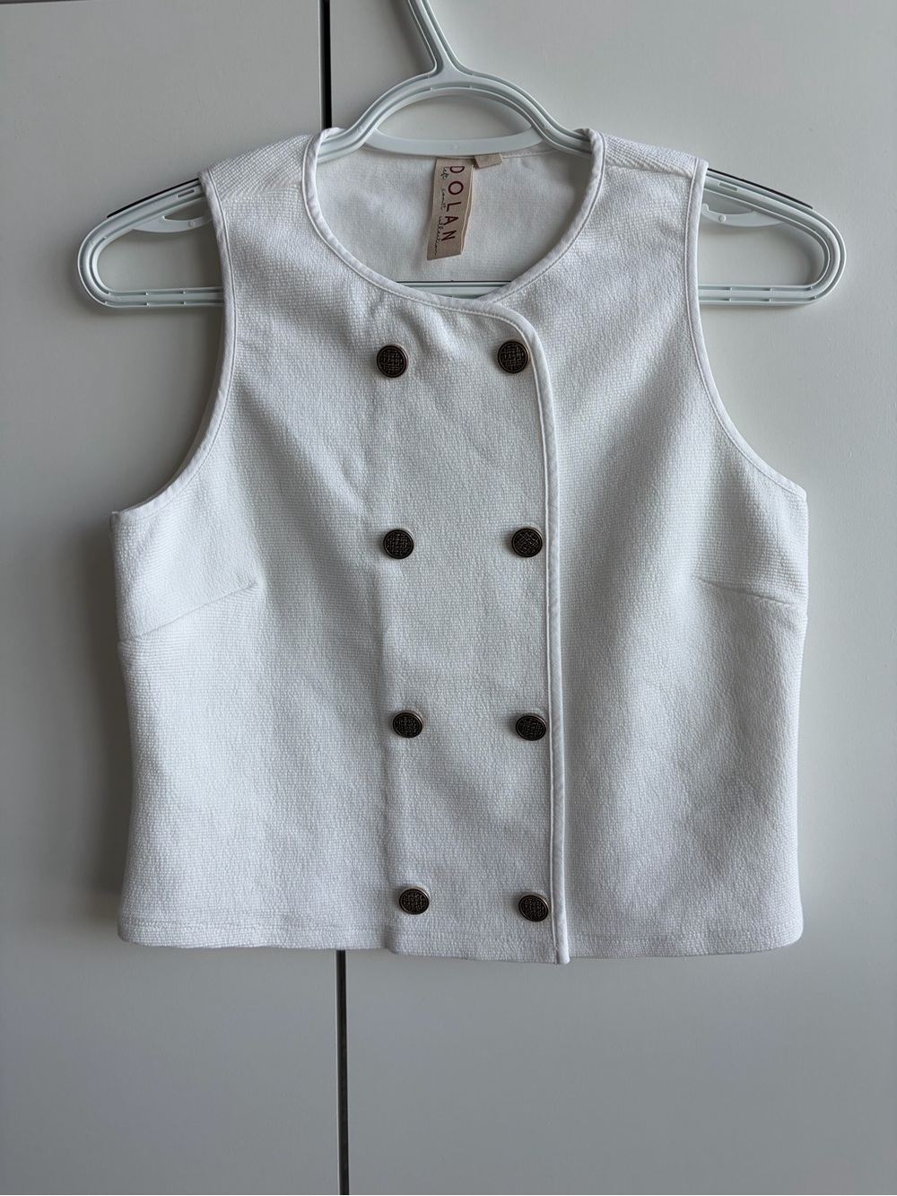 Dolan Cream Textured Sleeveless Vest with Gold Buttons